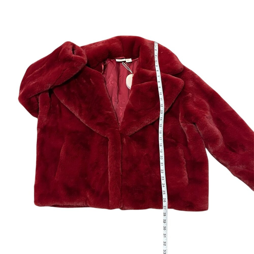 Camila Coelho Faux Fur Coat Burgundy Deep Red Size: Medium - Picture 7 of 9